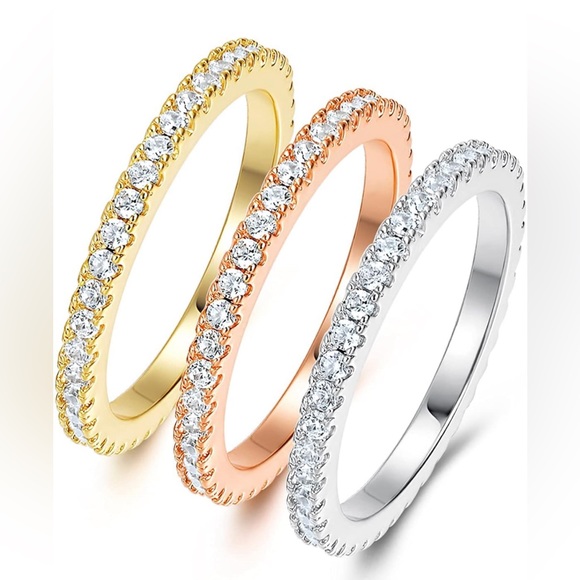 A8. Eternity Stackable Rings, 18k Multicolor Plated Cubic Zirconia 3 Pc Set - Picture 1 of 8